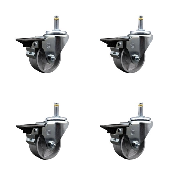 Service Caster Semi Steel Swvl Grip Ring Caster Set 4 w/3''Wheel&7/16''Stem-4 Swvl w/Top Lck BRK, 4PK SCC-GR20S314-SSS-PLB-716138-4 - main